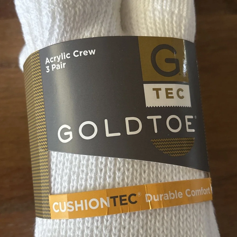 NWT Gold Toe Men's Ultra Tec Acrylic Nylon White Crew Socks (3X) Sz. 10-13 New